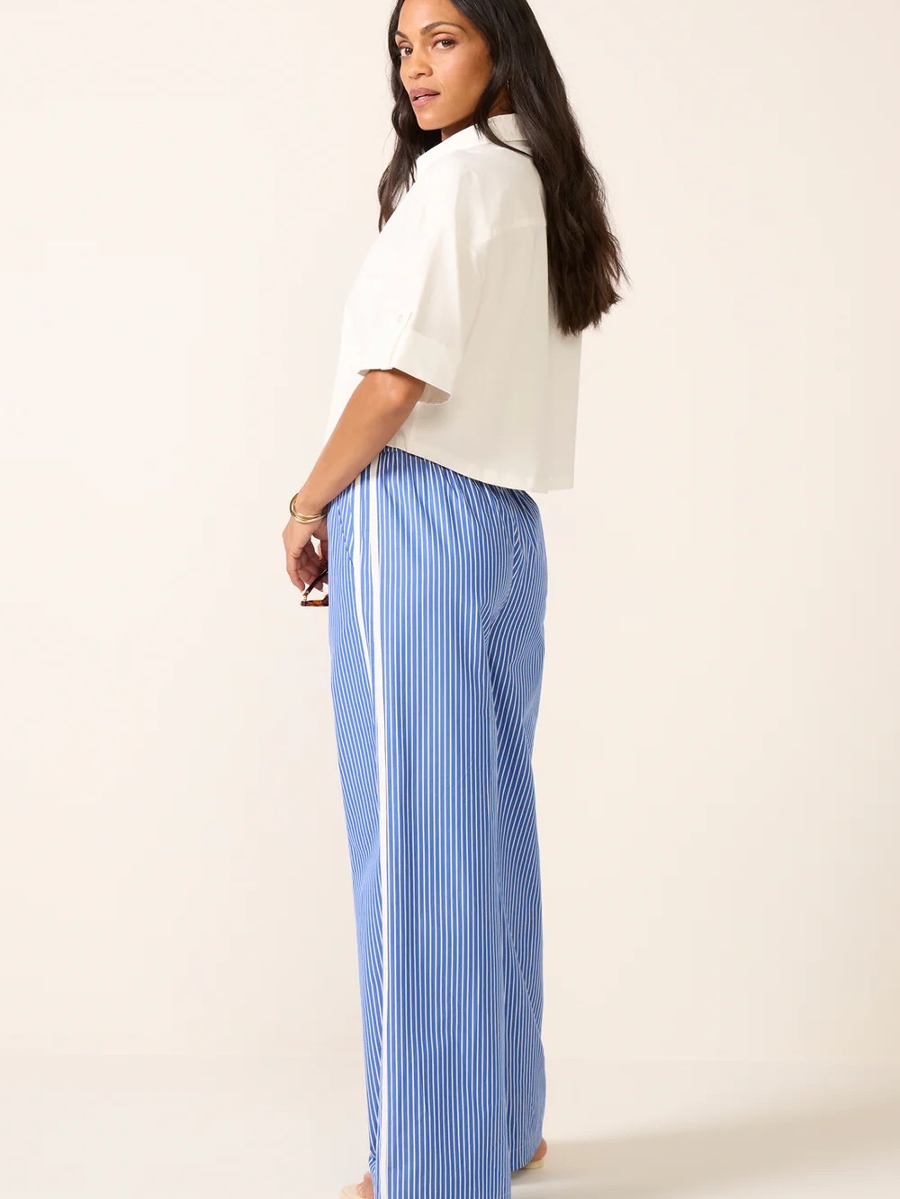 Evereve poplin Blue and White Striped Wide-Leg Pants - Picture 2 of 4